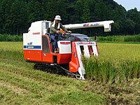Rice combine harvester in Chiba Prefecture, Japan
