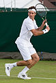 Roberto Marcora competing in the first round of the 2015 Wimbledon Qualifying Tournament at the Bank of England Sports Grounds in Roehampton, England. The winners of three rounds of competition qualify for the main draw of Wimbledon the following week.