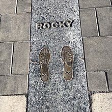 Rocky Balboa sneaker imprints at the top of the Rocky Steps at the Philadelphia Museum of Art Rocky Balboa sneaker imprints at top of Rocky Steps.jpg