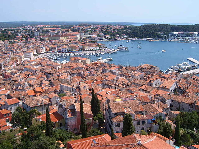 Rovinj/Rovigno, as seen from the bell tower of the church of Saint Eufemia (Croatia)