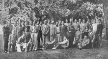 The schoolboys and headmasters of the International Schoolboy Fellowship outside the Ecole du Montcel in summer 1928. Walter H. Lillard is pictured center SchoolboyFellowship.png