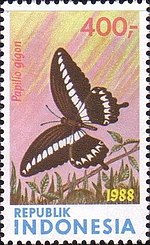 Thumbnail for File:Stamp of Indonesia - 1988 - Colnect 256556 - Yellow striped Butterfly Papilio gigon.jpeg