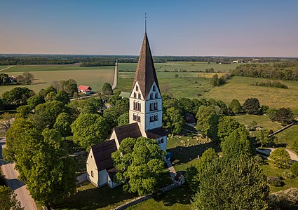 Aerial view of Stenkyrka kyrka, Gotland. Photograph: Kateryna Baiduzha