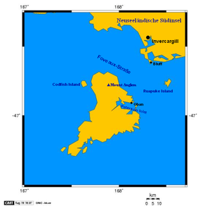 Map of Stewart Island with Codfish Island to the northwest