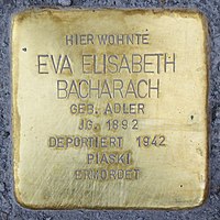 Stumbling stone for Eva Elisabeth Bacharach (1892) in Memmingen.jpg