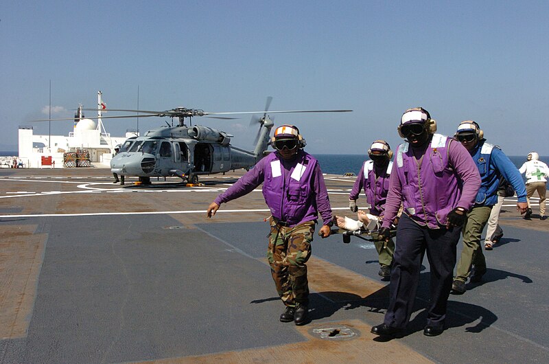 File:Stretcher-bearers onboard USNS Mercy (T-AH 19) hospital ship Defense.gov News Photo 050208-N-8629M-001.jpg