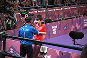 Deutsch: Beachhandball bei den Olympischen Jugendspielen 2018; Tag 4, 9. Oktober 2018; Mädchen, Finale – Miu Hirano (JPN) – Yingsha Sun (CHN) 1:4 English: Table tennis at the 2018 Summer Youth Olympics at 9 October 2018 – Girl's Singles Final – Miu Hirano (JPN) – Yingsha Sun (CHN) 1:4