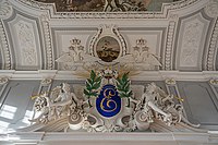 Stucco decoration with Catherine's initials in the great hall of the palace.
