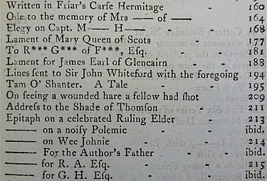 The Tam O'Shanter Listing. Tam O'Shanter poem listing. 1794 Edition. Poems, Chiefly in the Scottish Dialect. Robert Burns.jpg