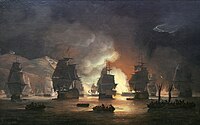 Британский флот лорда Эксмута покидает сожжённый Алжир.