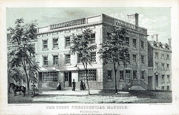 The first presidential mansion, Samuel Osgood House in Manhattan, occupied by Washington from April 1789 – February 1790