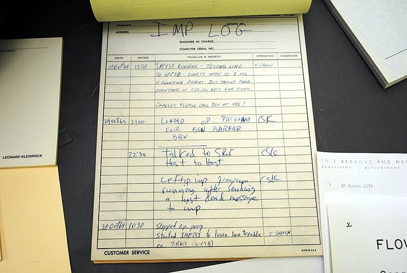 File:The IMP Log The Very First Message Sent on the Internet (6293913865).jpg - Wikimedia Commons