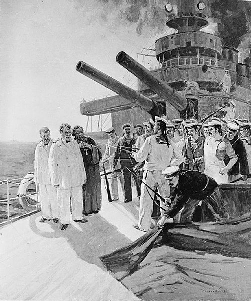 Artistic impression of the mutiny by the crew of the battleship Potemkin against the ship's officers on 14 June 1905.