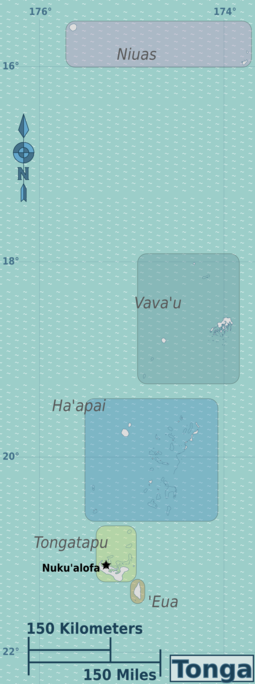 Mapa regionů Tongy