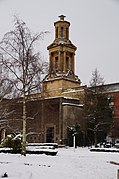 Tower of St Thomas in the Peace Garden, Birmingham in snow