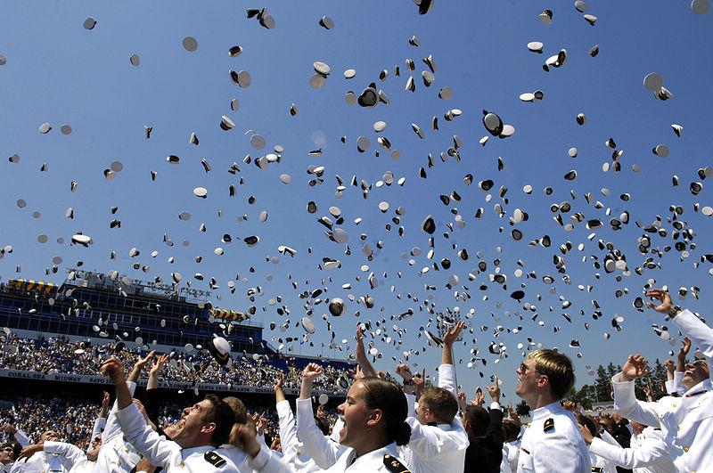 File:Traditional hat toss celebration at graduation from United States Naval Academy.jpg