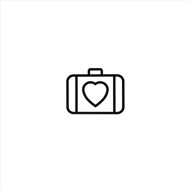 A simple line drawing of a piece of luggage with a heart icon on it