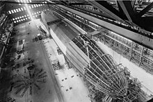 Construction of USS Shenandoah (ZR-1), 1923, showing the framework of a rigid airship