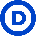 En blå sirkel med stor "D" inni