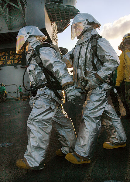 File:US Navy 040430-N-0119G-003 Sailors assigned to Air Department's Crash and Salvage team prepare to enter the scene of a simulated fire.jpg