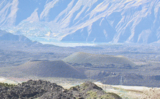 Volcanic cones surrounded by lava flows, and a lava-dammed lake