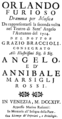 English: Vivaldi - Orlando furioso - title page of the libretto, Venice 1714