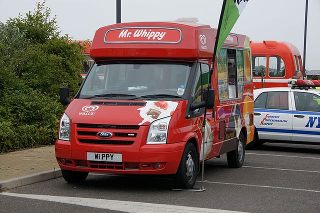A Wall's ice cream Ford Transit van parked in Clacton, England