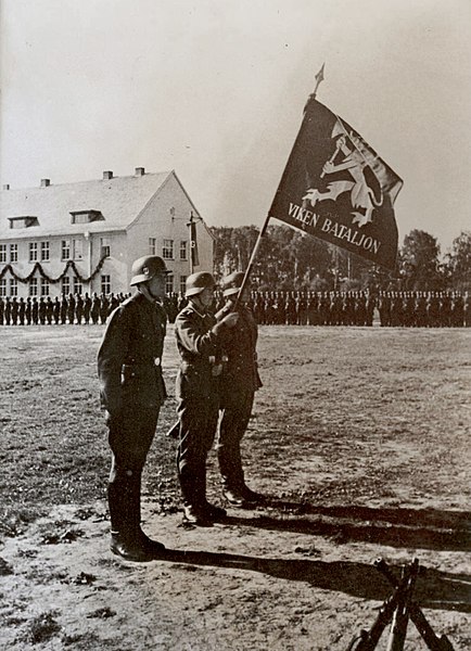 File:WWII Norwegian Waffen-SS volunteers frontkjempere Norske Legion Freiw. Legion Norwegen Fallingsbostel 1941-10-10 (02) Swearing-in ceremony Viken Bataljon banner barracks Orbis-Photo Fotocoll. Spaarnestad nationaalarchief.nl Public doma.jpg