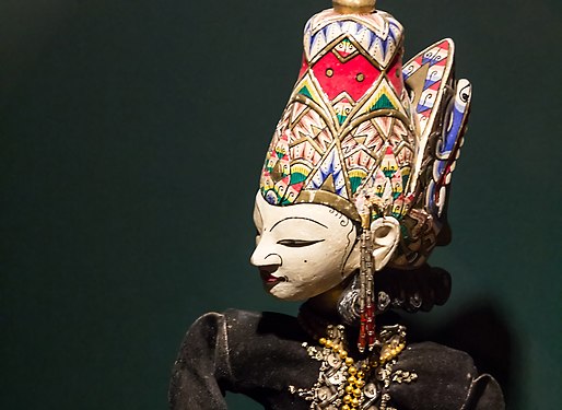 A wayang menak puppet used by Javanese puppeteers (dhalang), in the collection of the Great Mosque of Central Java. Puppets such as this were used to spread Islam in Java starting in the 14th century.