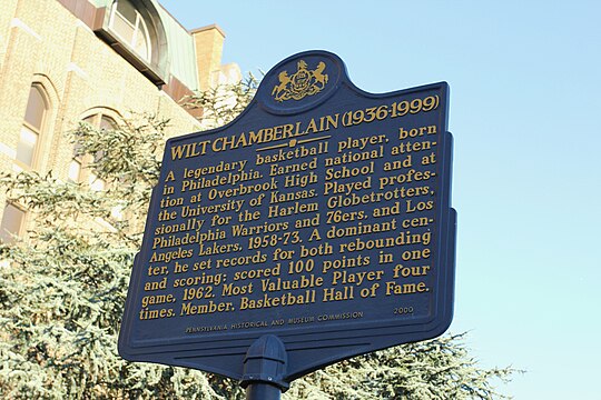 Chamberlain historical marker outside of Overbrook High School