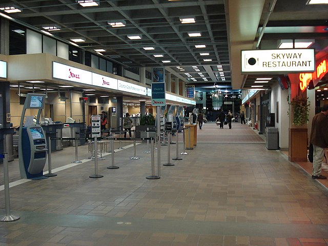 Interior of the airport terminal's check-in area