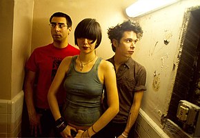 Yeah Yeah Yeahs in 2002. From left to right: Brian Chase, Karen O, and Nick Zinner.