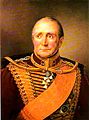 Barevná reprodukce portrétu staršího muže, s vínovou uniformou a s oranžovým pásem.