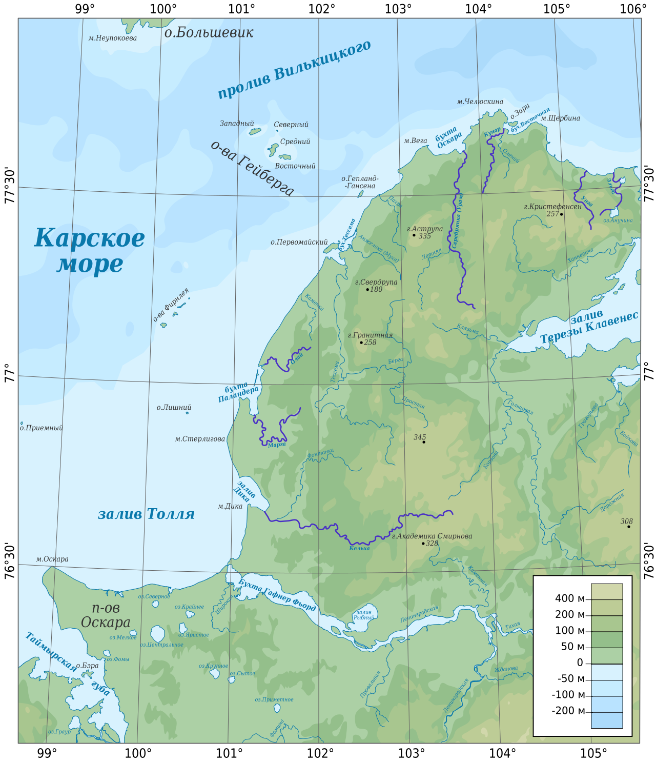 Полуостров Таймыр на карте