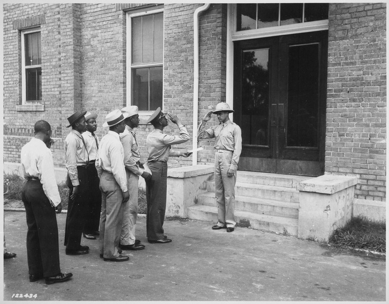 File:"(Army Air Corps) cadets reporting to Captain B(enjamin) O. Davis, Jr. commandant of cadets.", 09-1941 - NARA - 531133.tif