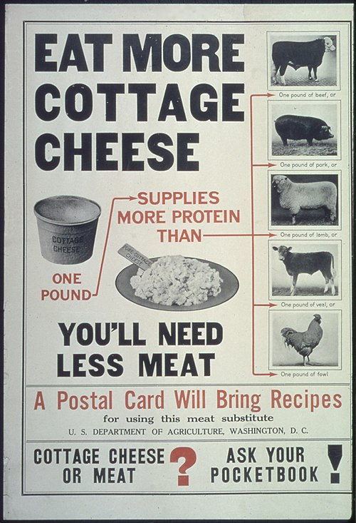 An education campaign launched by the United States Department of Agriculture about 100 years ago, on cottage cheese as a lower-cost protein substitut