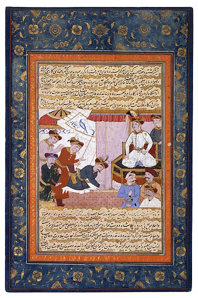 File:"Shah Ismail holds an audience", from Bijan’s Tarikh-i Jahangusha-yi Khaqan Sahibqiran, Iran, Isfahan; end of the 1680s.jpg