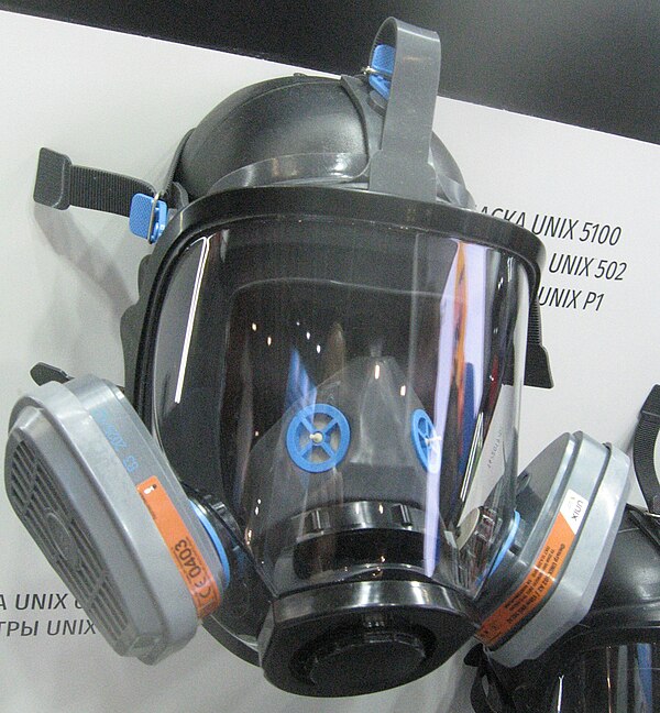 A typical industrial-grade gas mask for hazardous chemicals and dust
