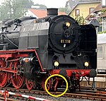 Banröjare på Deutsche Reichsbahns snälltågslok 01-118, tillverkat av Krupp 1934