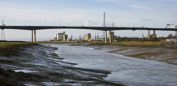 The River Avon with Avonmouth and the M5 bridge
