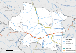 Barevná mapa znázorňující hydrografickou síť obce