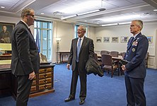 Selva with Secretary of Defense General James Mattis and Deputy Secretary of Defense Bob Work at the Pentagon on January 21, 2017 170121-D-GO396-0132 (32402675966).jpg