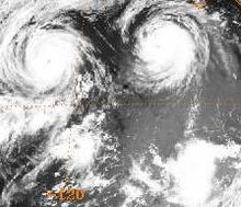 Hurricanes Hernan (top-left), Iselle (top-right) and Tropical Depression Eleven-E (bottom-right) on July 25, 1990 1990 Pacific hurr intro.JPG