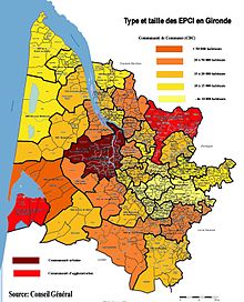 Die Bordeaux Métropole. rot: Bordeaux; orange: Mitgliedskommunen