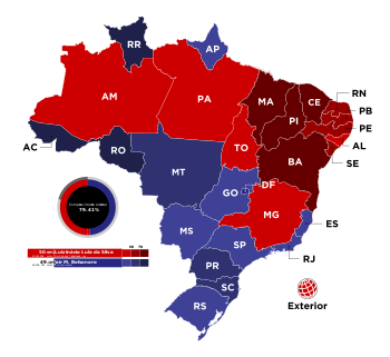 Estados e territórios onde cada candidato venceu, segundo a legenda.
