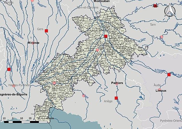 La Haute-Garonne est découpée en deux bassins DCE : Adour-Garonne et Rhône-Méditerranée-Corse.