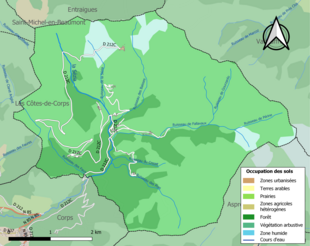 Carte en couleurs présentant l'occupation des sols.