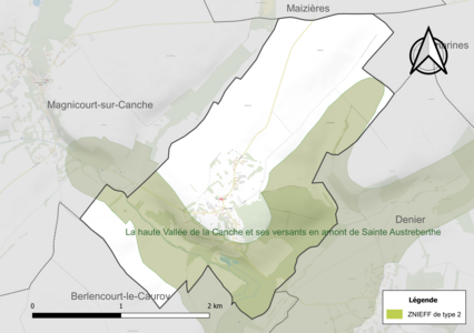 Carte de la ZNIEFF de type 2 sur la commune.