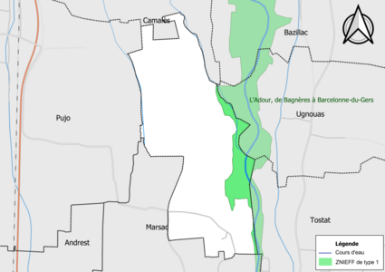 Carte de la ZNIEFF de type 1 sur la commune.