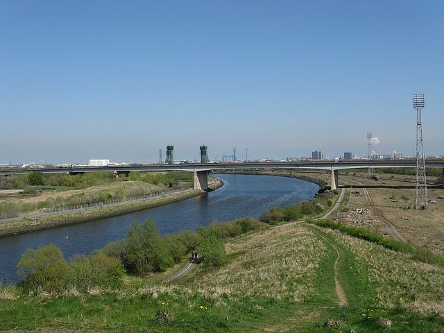 The River Tees (Portrack Cut) passing through the Green-Blue Heart of the Tees Corridor between Middlesbrough and Stockton District.